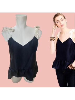J.Crew 100% Silk Navy Peplum Camisole Top Size 6 – Bow Tie Straps